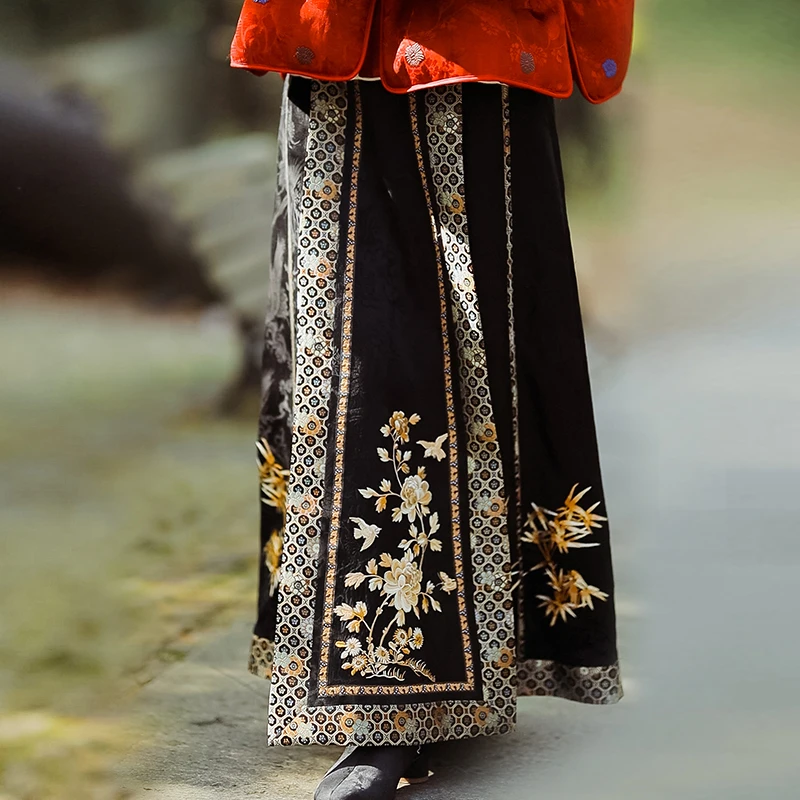 复古日记秋冬新品中式绣花国风女半裙汉服马面裙237Q6166