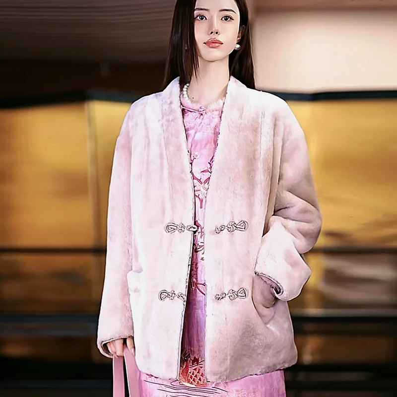 复古日记“熊猫玉竹”超轻南非水波纹双面穿真丝香云纱皮毛大衣