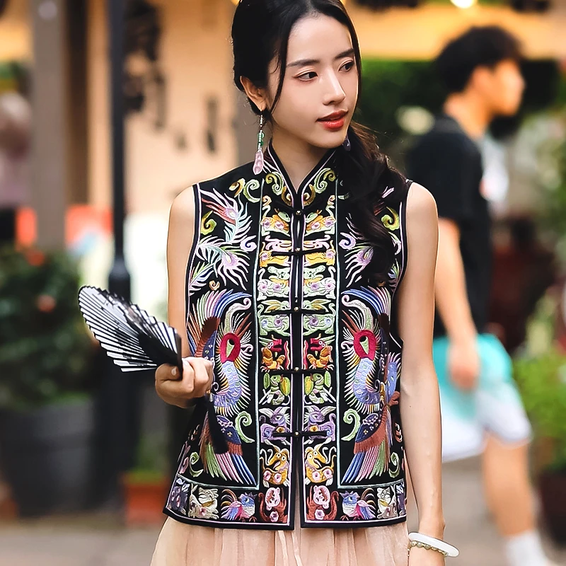 复古日记100桑蚕丝春夏新品绣花中式国风女士上衣马夹24FE133