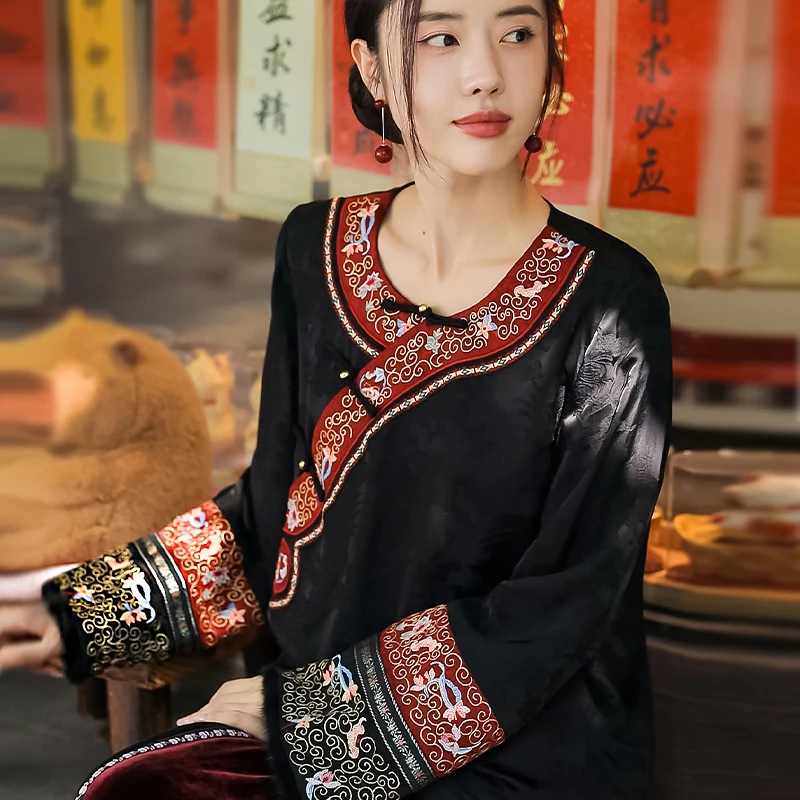 复古日记“南乡子”全开襟盘金打籽绣香云纱提花衬衫女外套24GW502