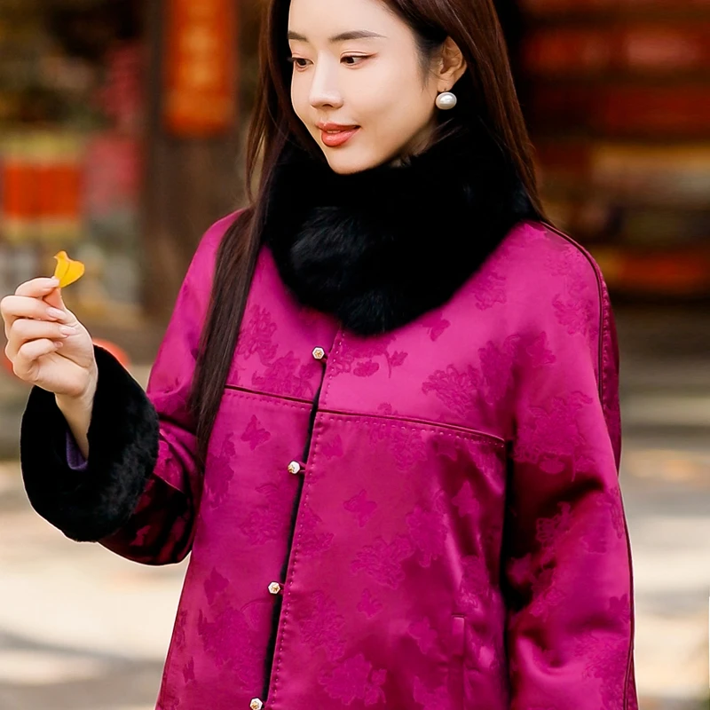 复古日记“无恙”双面穿！新中式提花环保皮毛国风外套女24HW571