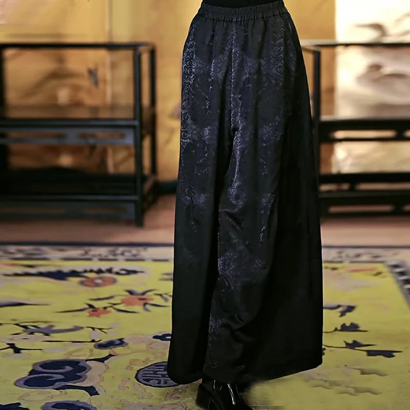 复古日记“思弦”冬装棉裤!松紧腰中式提花加厚直筒棉裤24HK162