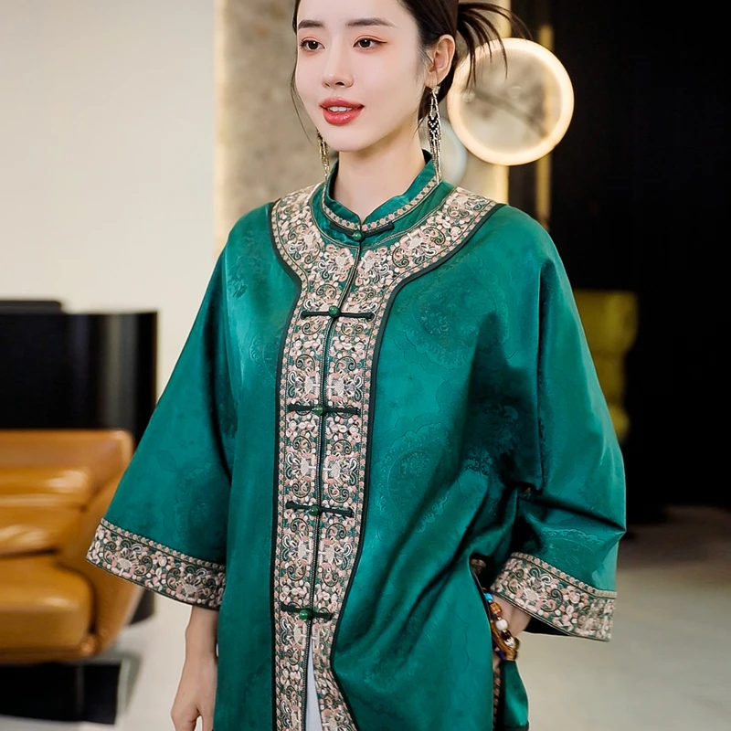 复古日记100桑蚕丝新中式国风圆领长袖秋季国风女装外套24GW379