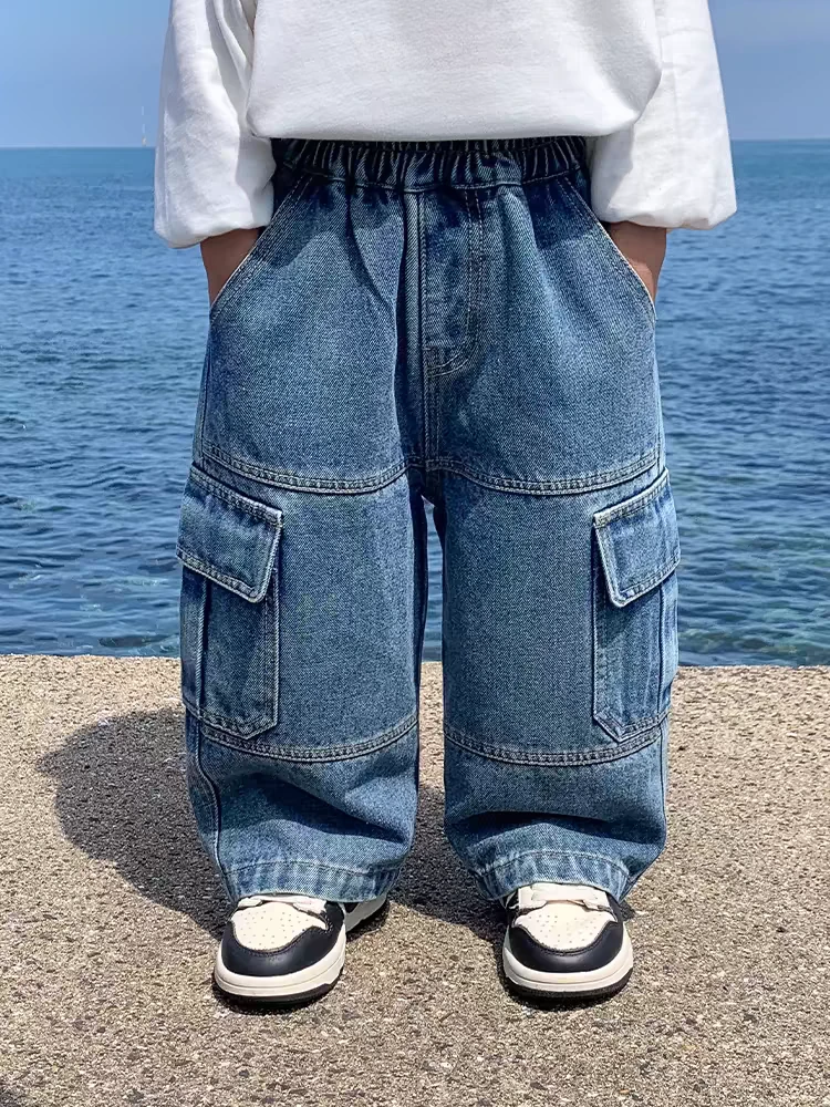 童装男童牛仔裤男孩工装裤洋气百搭休闲宝宝痞帅洋气裤子阔腿裤