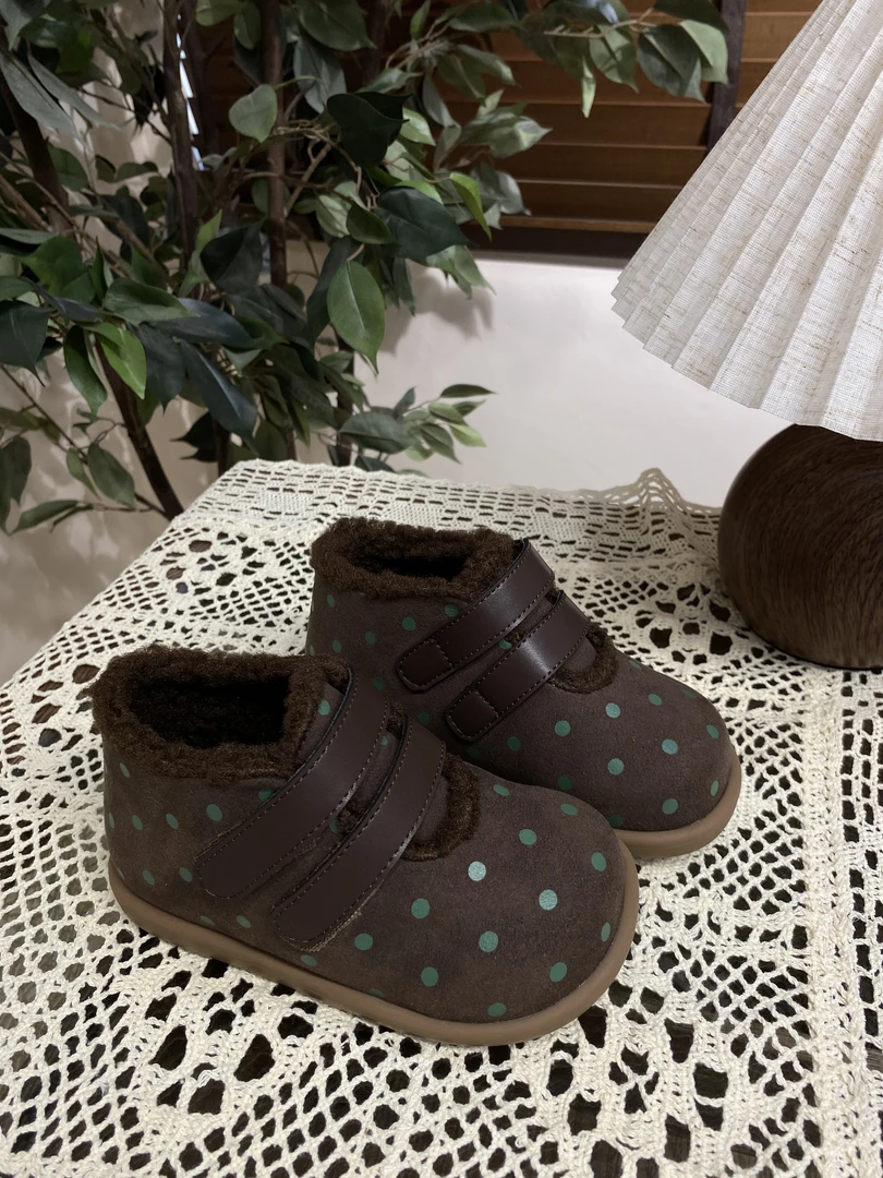 波点羊卷毛休闲鞋2024新款平板鞋儿童休闲鞋软底童鞋4DGYS014