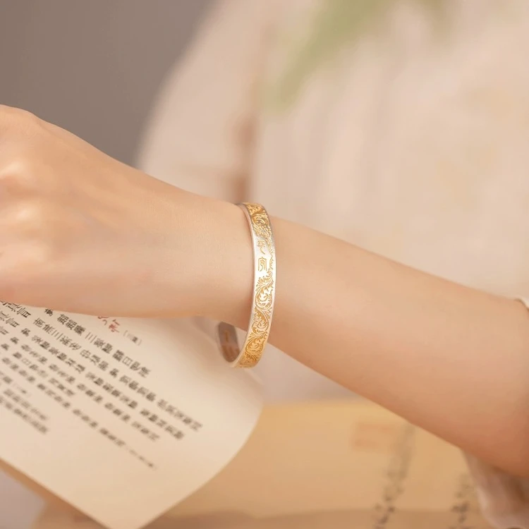 足银手镯 足银999.9描金平安喜乐手镯   【克重约30克-30.4克左右】