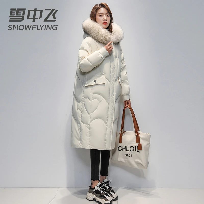 【时尚大毛领】雪中飞秋冬新款羽绒服女长款连帽时尚过膝保暖外套