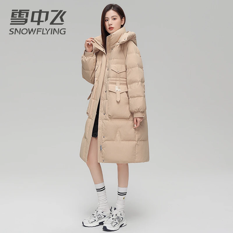 【新品热卖爆款】雪中飞羽绒服女中长款过膝连帽秋冬加厚保暖外套