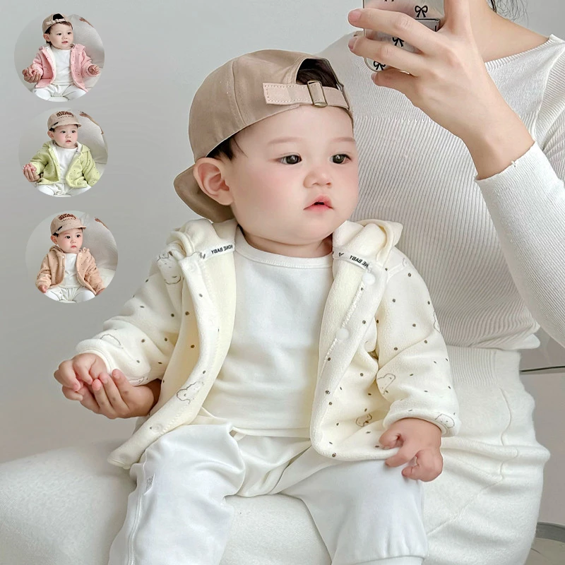 班纳之家男女宝宝秋冬加绒连帽外套婴儿衣服小开衫外套双面绒上衣