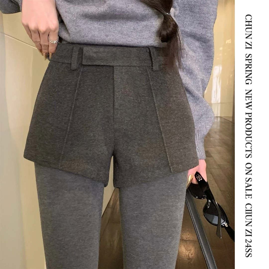 【CHUN ZI】休闲呢料短裤女秋冬季2024新款外穿直筒修身气质休闲裤