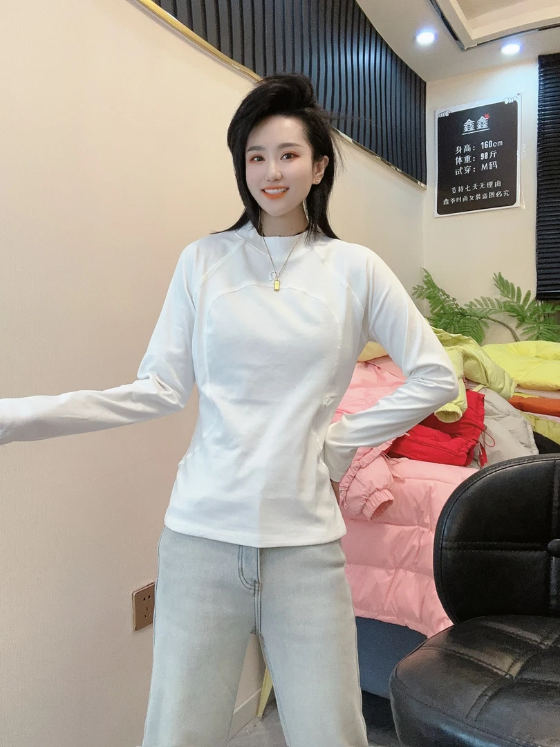 纯色简约百搭明线设计感小众长袖t恤女秋季修身打底衫上衣1802