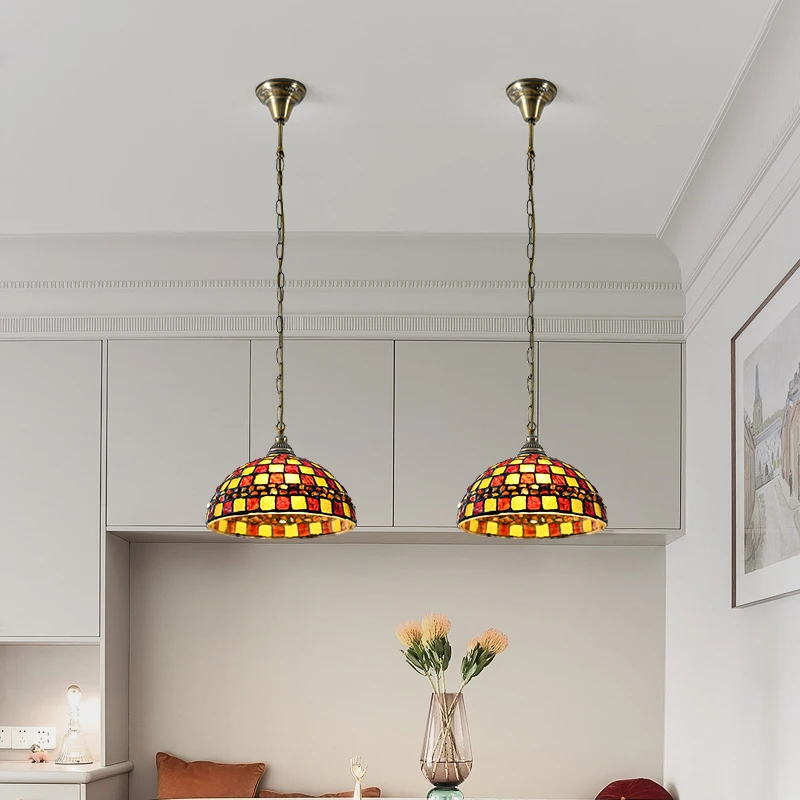 复古彩色玻璃贝壳餐厅吊灯美式法式蒂凡尼餐饮酒吧卧室过道吧台灯