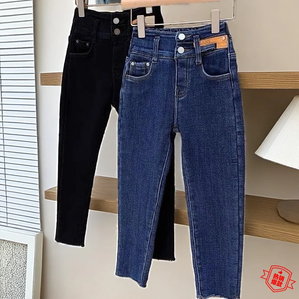 女童铅笔牛仔裤弹力修身小脚裤高腰紧身长裤