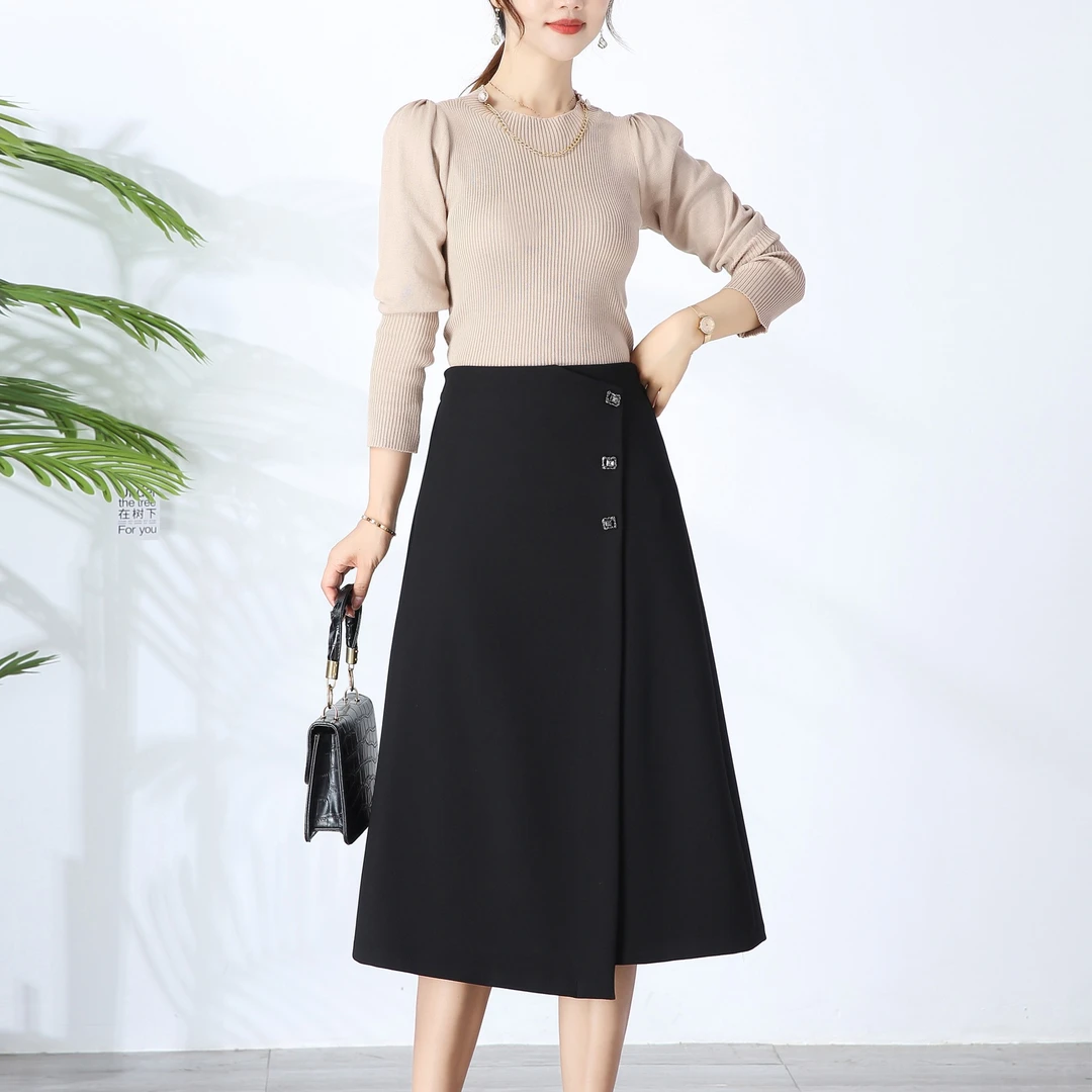 2023年秋季新款A字时尚百搭气质显瘦高腰中长款半身裙秋冬两季