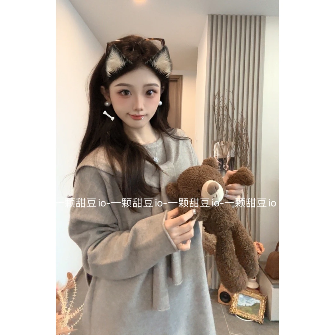 【披肩+毛衣+裤子三件套】休闲慵懒风高级感圆领针织成套套装潮秋冬