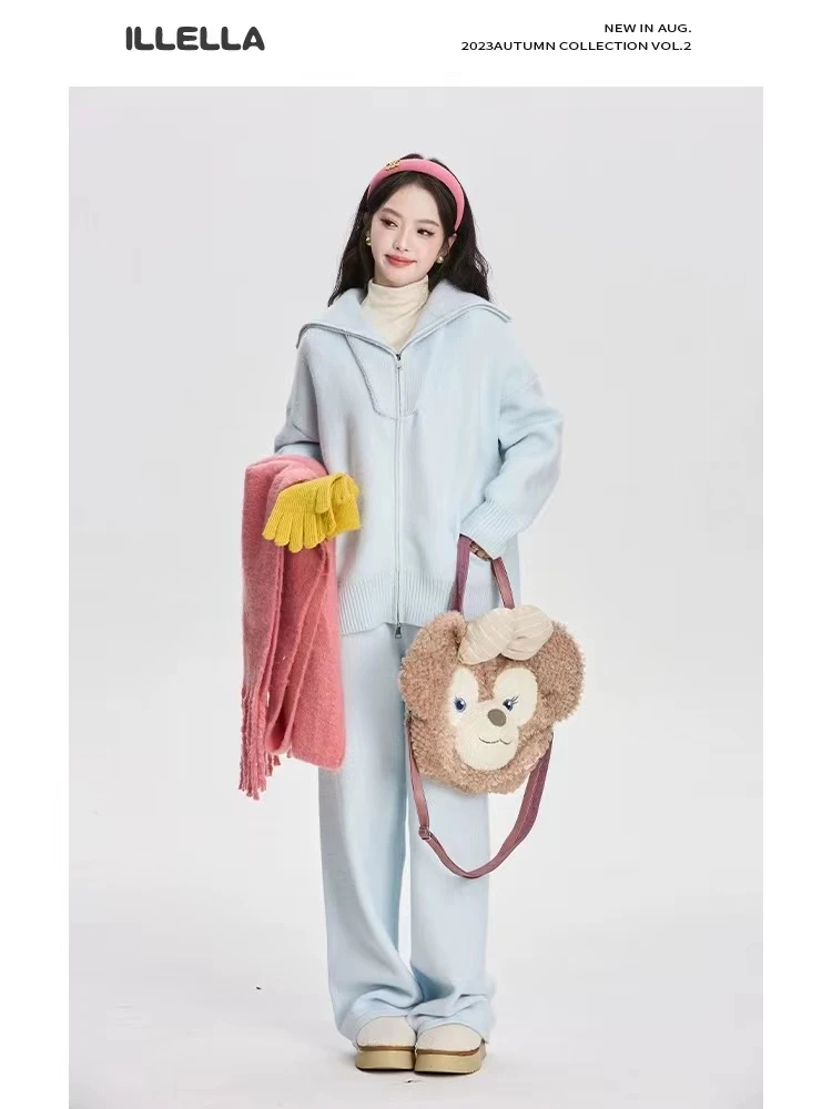 【源头工厂现货】针织阔腿裤套装两件套慵懒风双向拉链气质时尚108