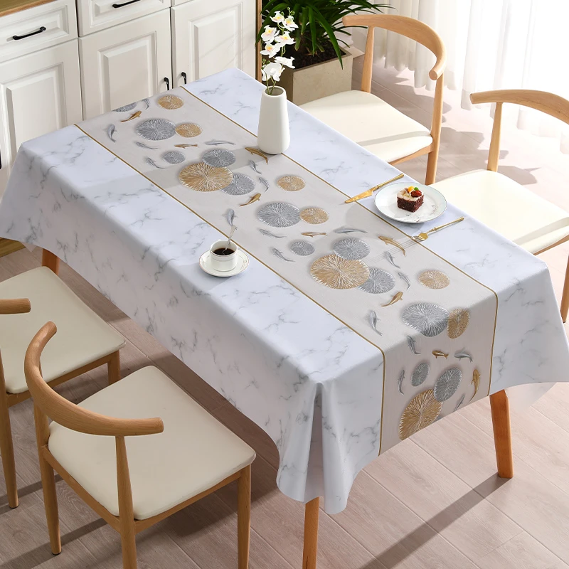 年年有鱼免洗长方形桌布茶几布防水防油防烫餐桌家用简约餐桌桌布