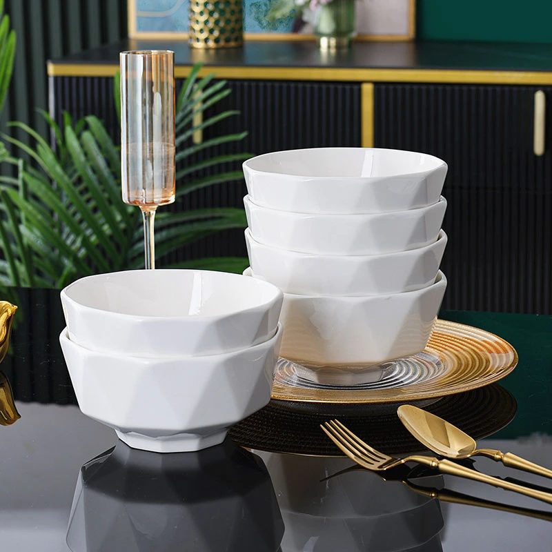 【6只装】6英寸家用陶瓷大面碗新款馄饨碗钻石沙拉碗颜值套装