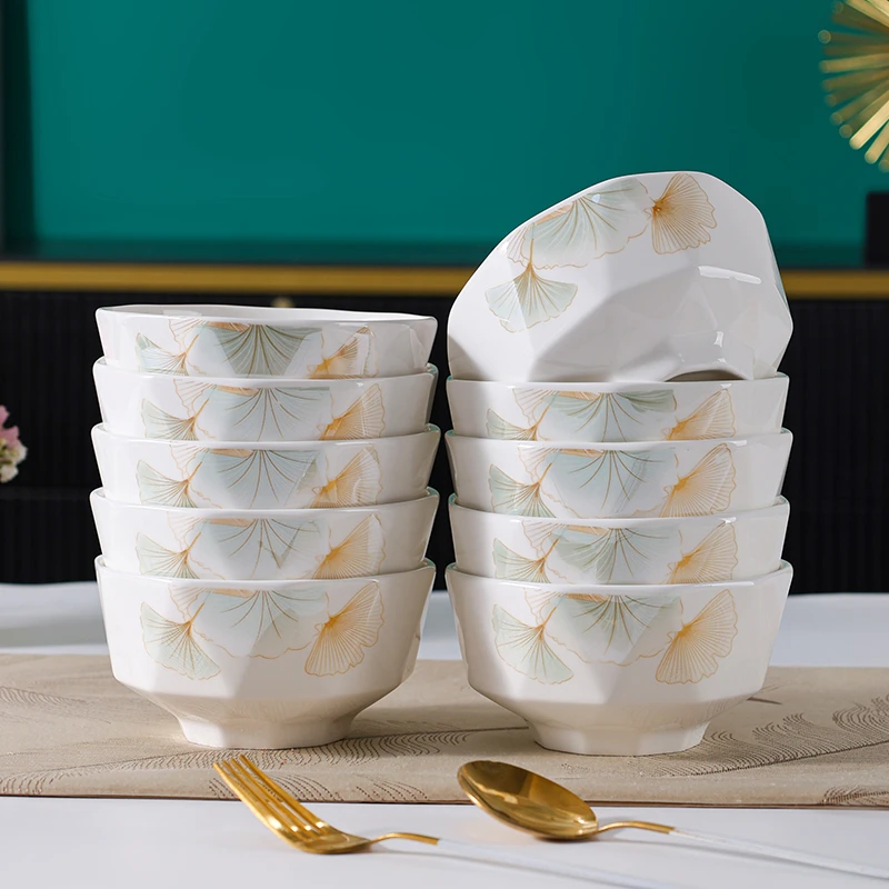 5英寸钻石碗银杏叶系列家用饭碗高颜值陶瓷加厚餐具釉上彩陶瓷碗