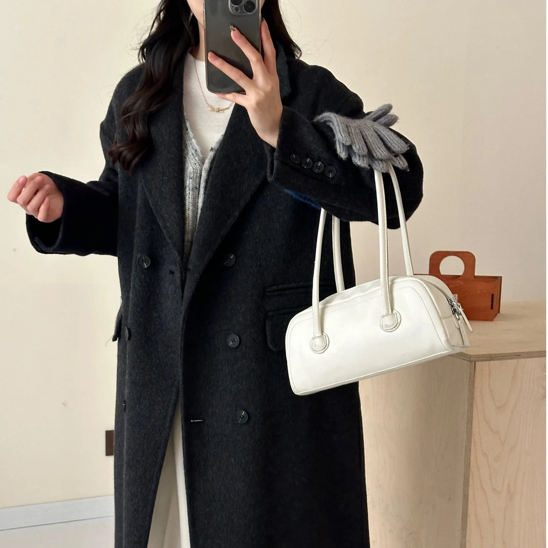 韩国东大门秋冬新款双面手缝羊绒羊毛呢大衣宽松阔版大外套女