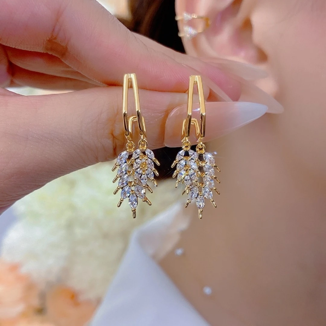 铜合金耳饰 麦穗耳环016号气质轻奢时尚百搭小众精致简约个性镶钻