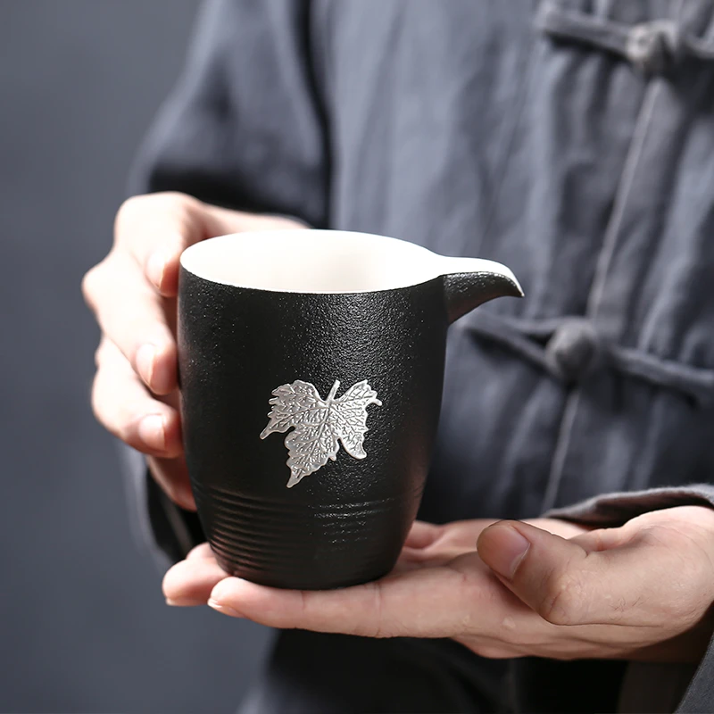黑陶公道杯高档加厚耐高温茶海陶瓷分茶器简约匀茶杯功夫茶具配件