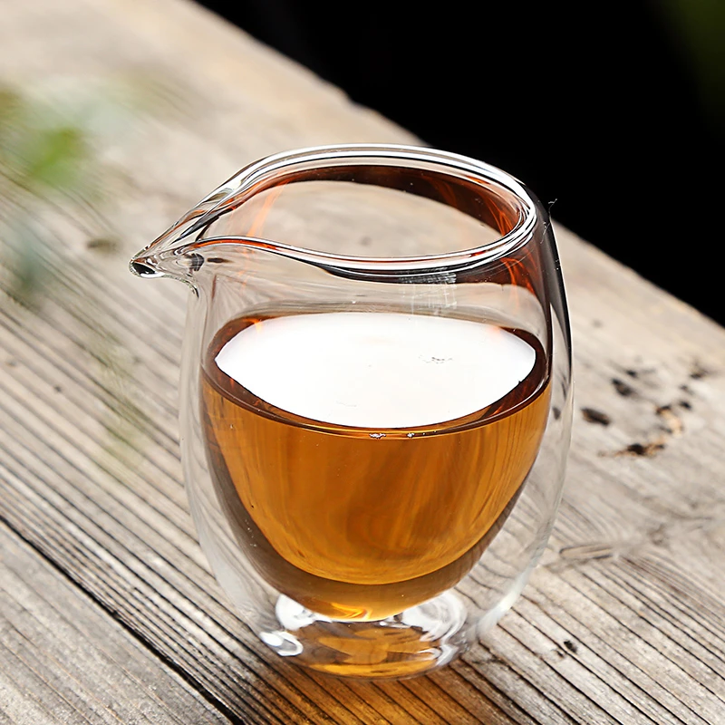 影墨玻璃功夫茶具耐热玻璃公道杯双层隔热公道杯玻璃双层茶海