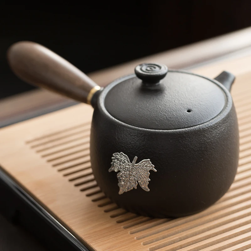 黑陶侧把功夫茶壶木柄家用过滤陶瓷功夫茶具泡茶壶单壶侧把单茶壶