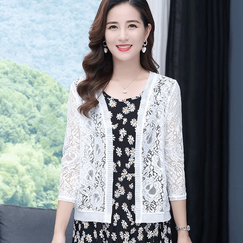 时尚减龄洋气夏季镂空薄款新款开衫外搭七分袖短款百搭蕾丝小披肩