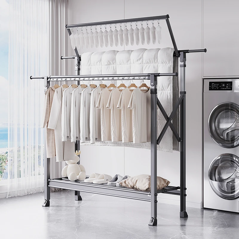 晾衣架落地加粗加厚阳台家用h型室外院子户外庭院防风折叠晒衣架