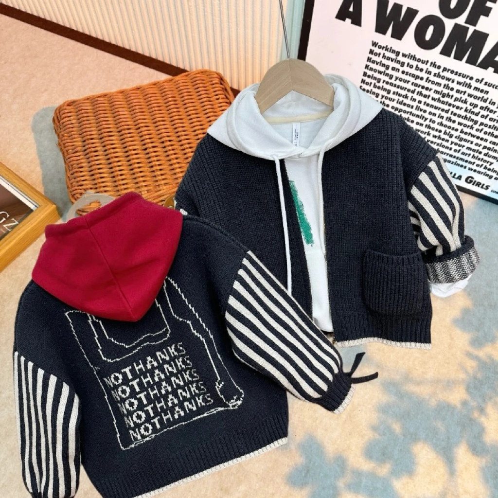 秋冬儿童加厚男童棒球领拉链针织开衫小中大童时尚休闲百搭洋气