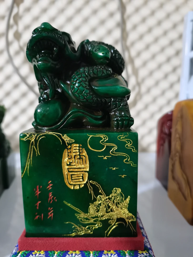 寿山石老绿田摆件玄武8*8*16