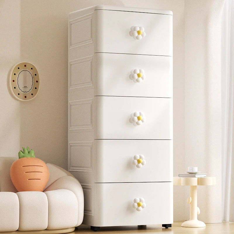 加厚加高抽屉式收纳柜家用客厅置物柜多层夹缝储物柜卧室床头柜子