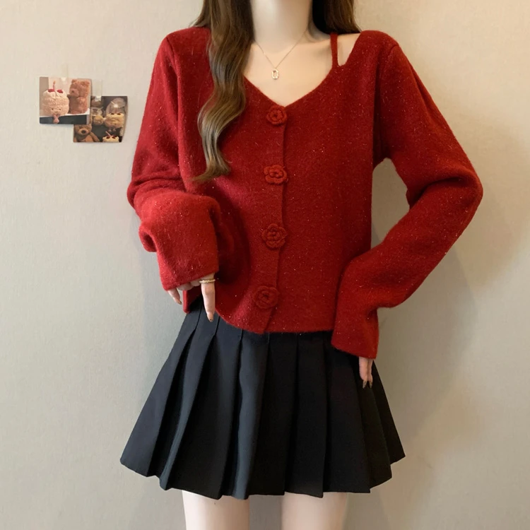 大码设计感软糯花朵毛衣女装秋款爆款2024新款高级感长袖针织开衫