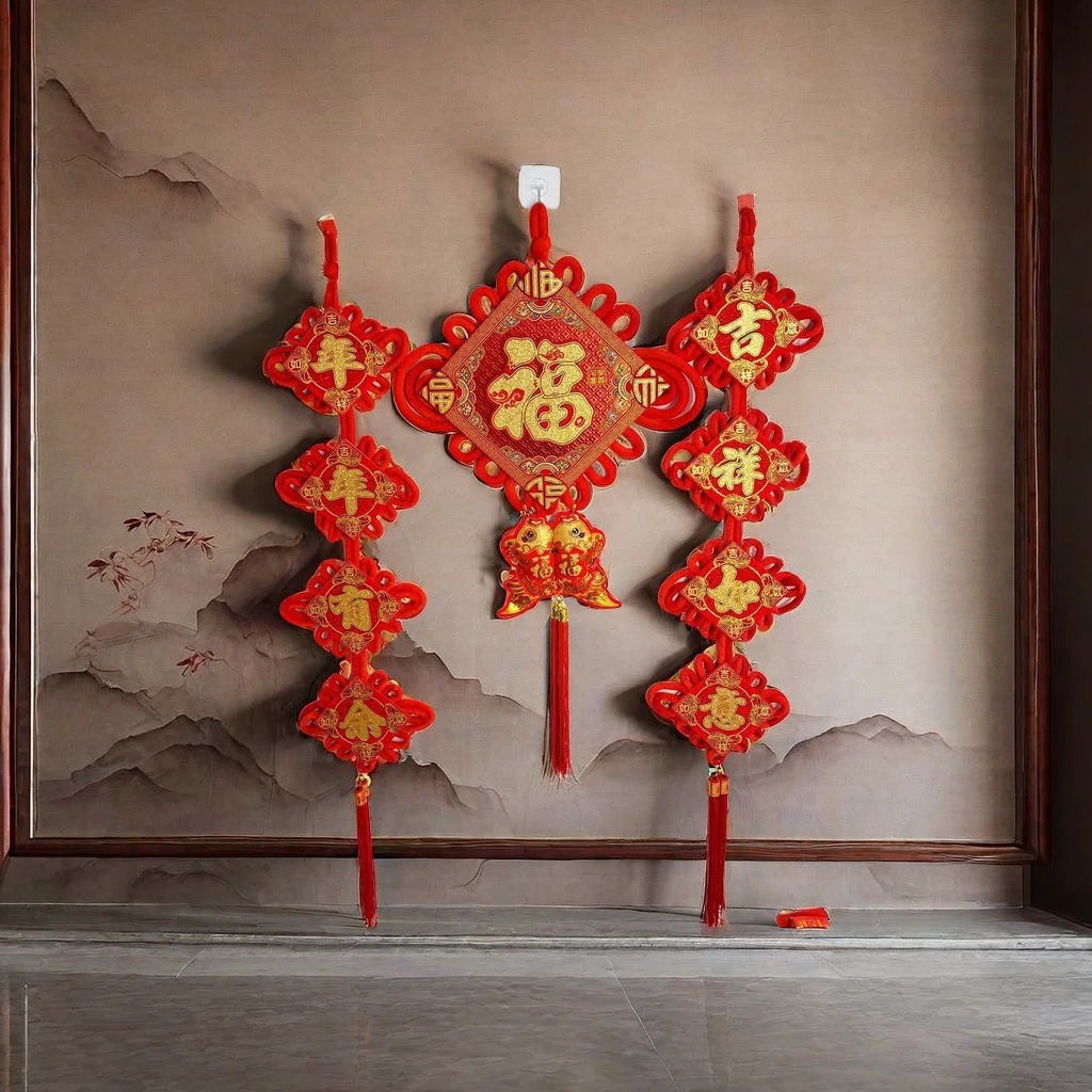 【2024新款绒布刺绣烫金】客厅走廊玄关新年春节喜庆乔迁中国结挂件