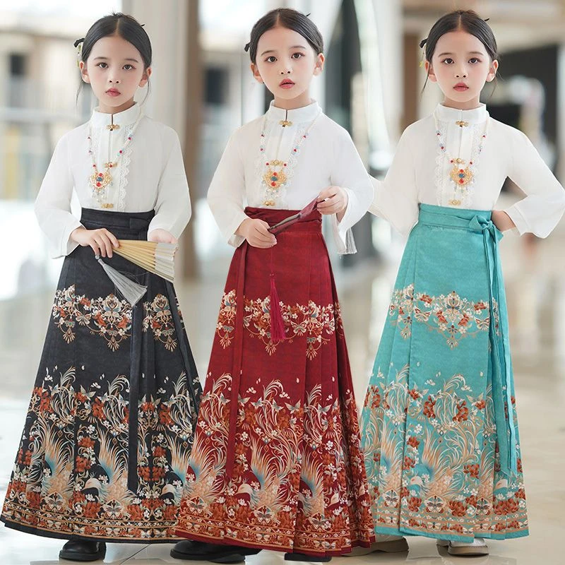 女童马面裙女孩马面裙汉服明制马面裙女童中国风改良马面裙春秋款