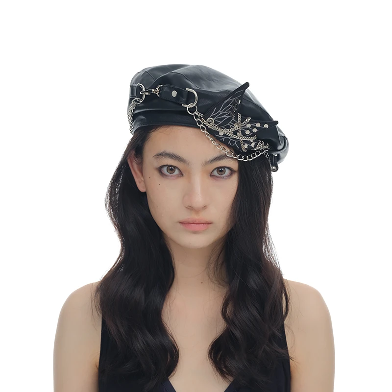 GENZERO「butt」链条翅膀贝雷帽复古休闲气质帽子显脸小