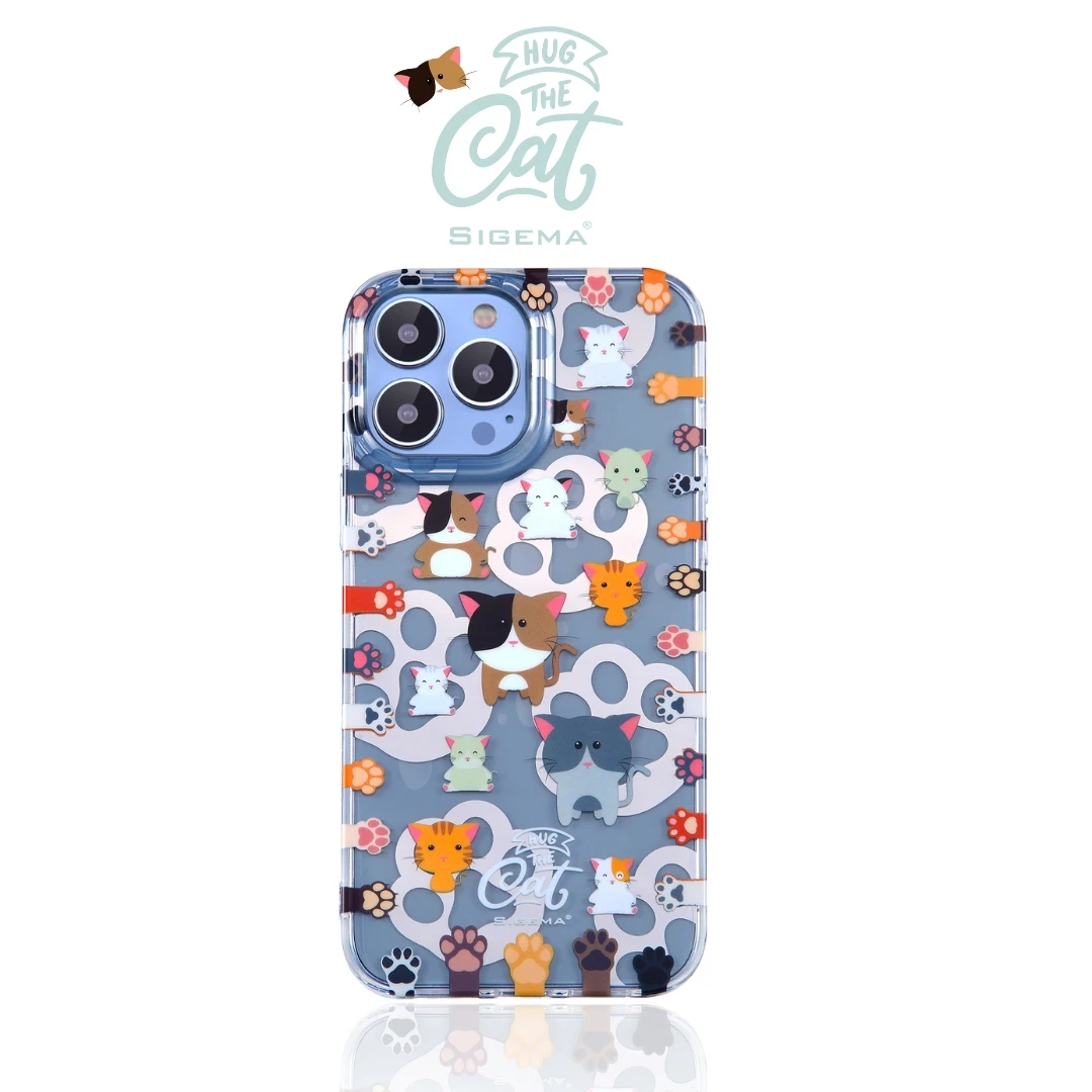 SIGEMA原创擁抱貓咪 适用苹果14promax卡通可爱 防摔手机壳