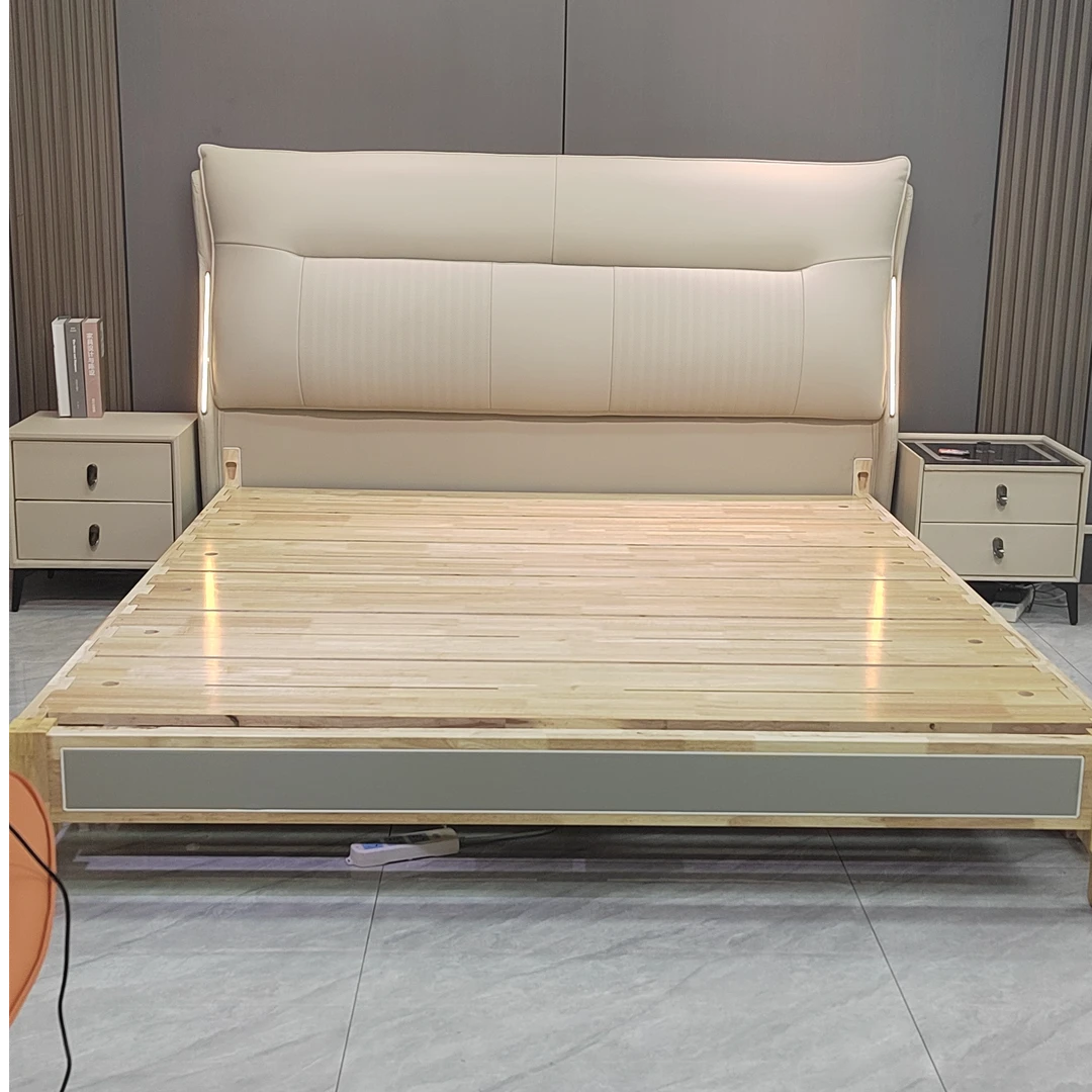 【豪爵一品】软床橡胶木鲁班工艺全榫卯刺绣牛皮主卧大床双人床婚床