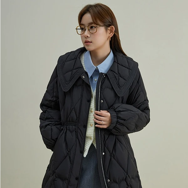 独束微胖M大码女装高级感大翻领系带收腰羽绒服保暖外套23DS84011