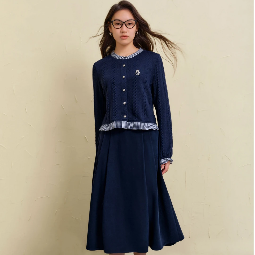 独束微胖大码女高级感气质休闲针织减龄拼接套装24DS84634/84635