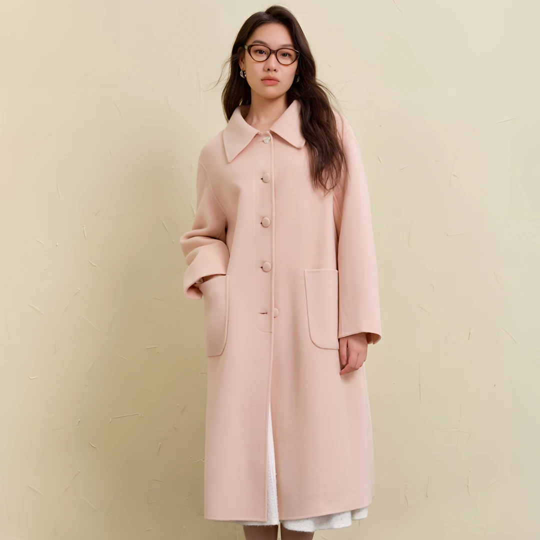 独束微胖M大码女装简约气质宽松直身型日常风毛呢外套24DS84622