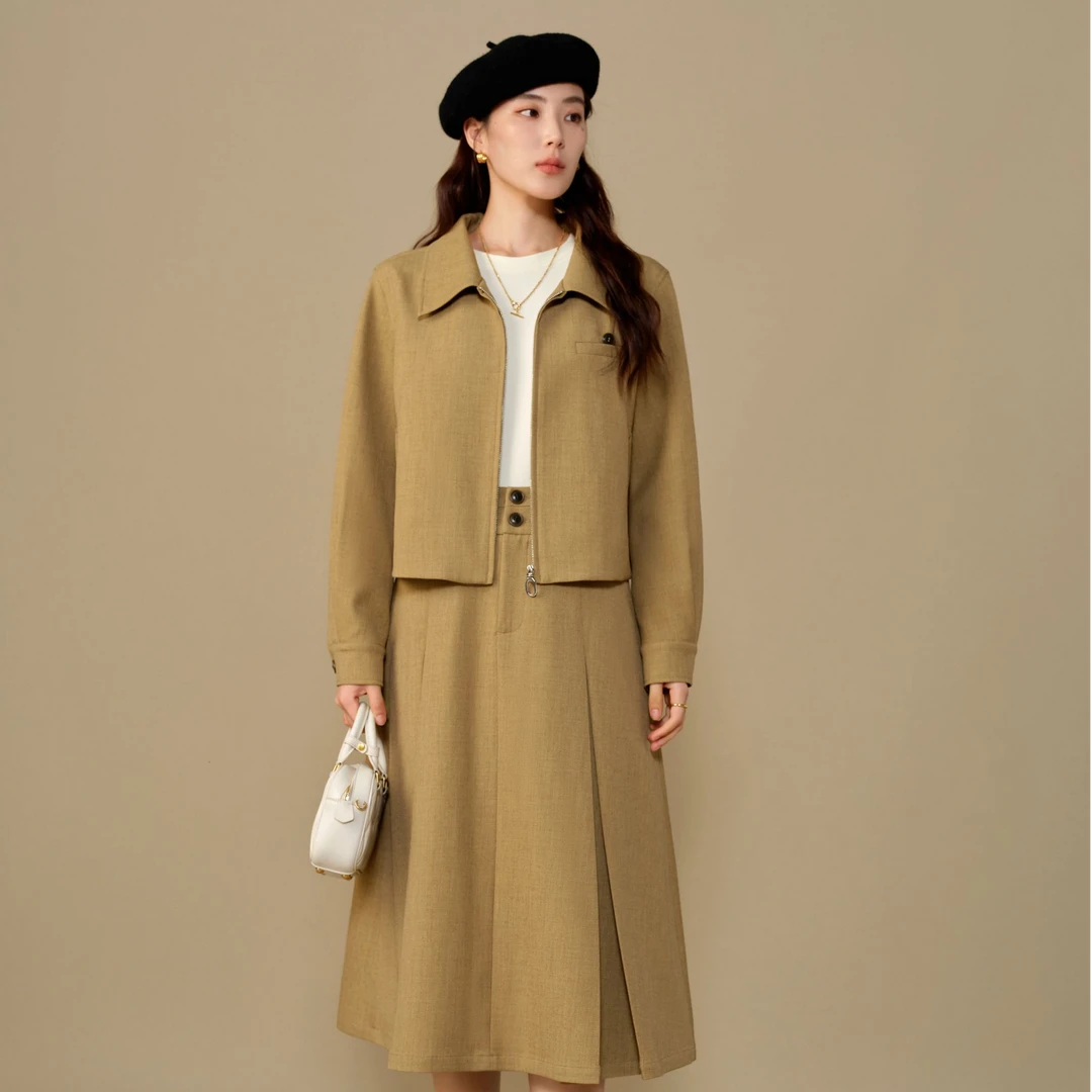 独束微胖M大码女装简约时髦个性通勤风夹克半身裙两件套24DS84241