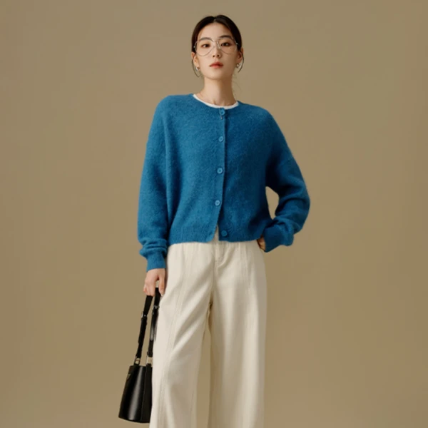 大码女装圆领通勤毛衣开衫时尚百搭针织衫外套女24DS84197