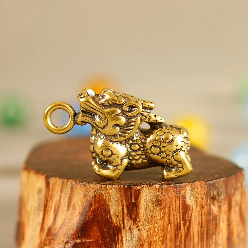 新款黄铜龙角貔貅麒麟随身铜器钥匙扣挂件男士网红生肖挂饰复古风