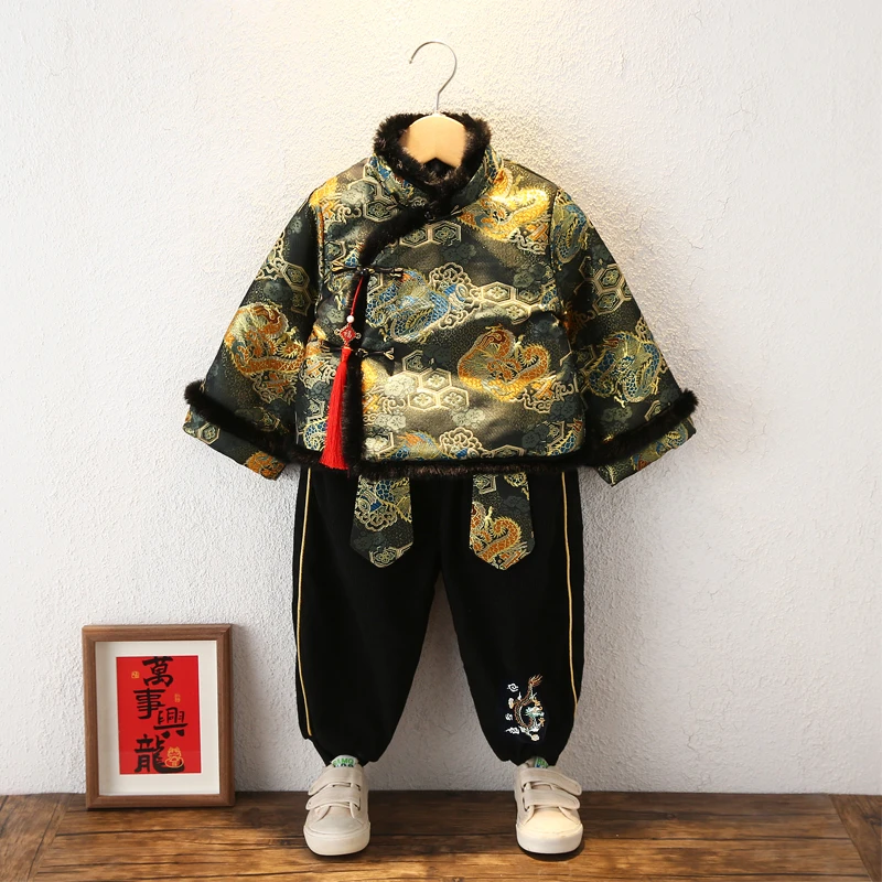 男童冬季加棉加厚拜年服儿童男孩宝宝龙年新年过年衣服中国风唐装