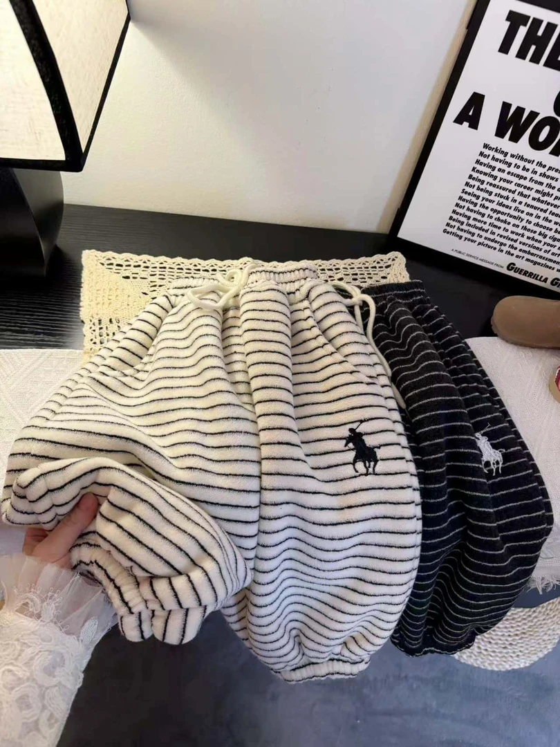 【高级毛巾戎】儿童条纹加绒加厚裤子冬季加厚休闲裤毛巾绒加绒卫裤