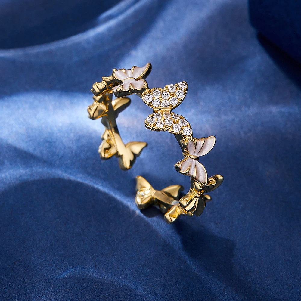 铜合金戒指 超仙滴油蝴蝶戒指轻奢食指活口戒可调节精致百搭指环