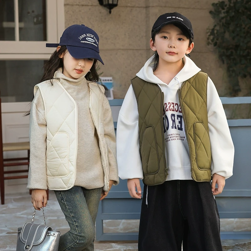 秋冬儿童马甲加绒加厚坎肩中大童冬装马夹宽松背心内外穿校服神器