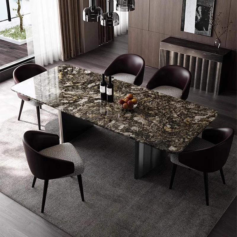 大理石餐桌家用轻奢高级感小户型高档简约餐桌椅组合2024新款奢石